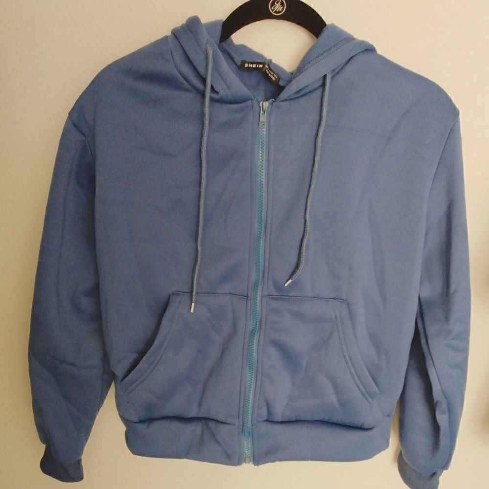 Zip
Up Drop Shoulder Drawstring Thermal Lined Crop Hoodie Size Small) US-4)